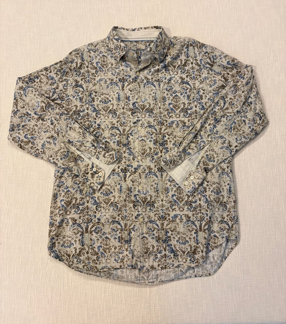 Tommy Bahama Mens L Cotton Silk Blue Brown Paisley Floral Button-Down Shirt